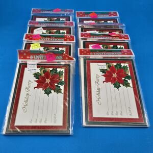 Lot of 8 8 Pack Amscan Holiday Party Invitations Royal Poinsettia 64 Invites
